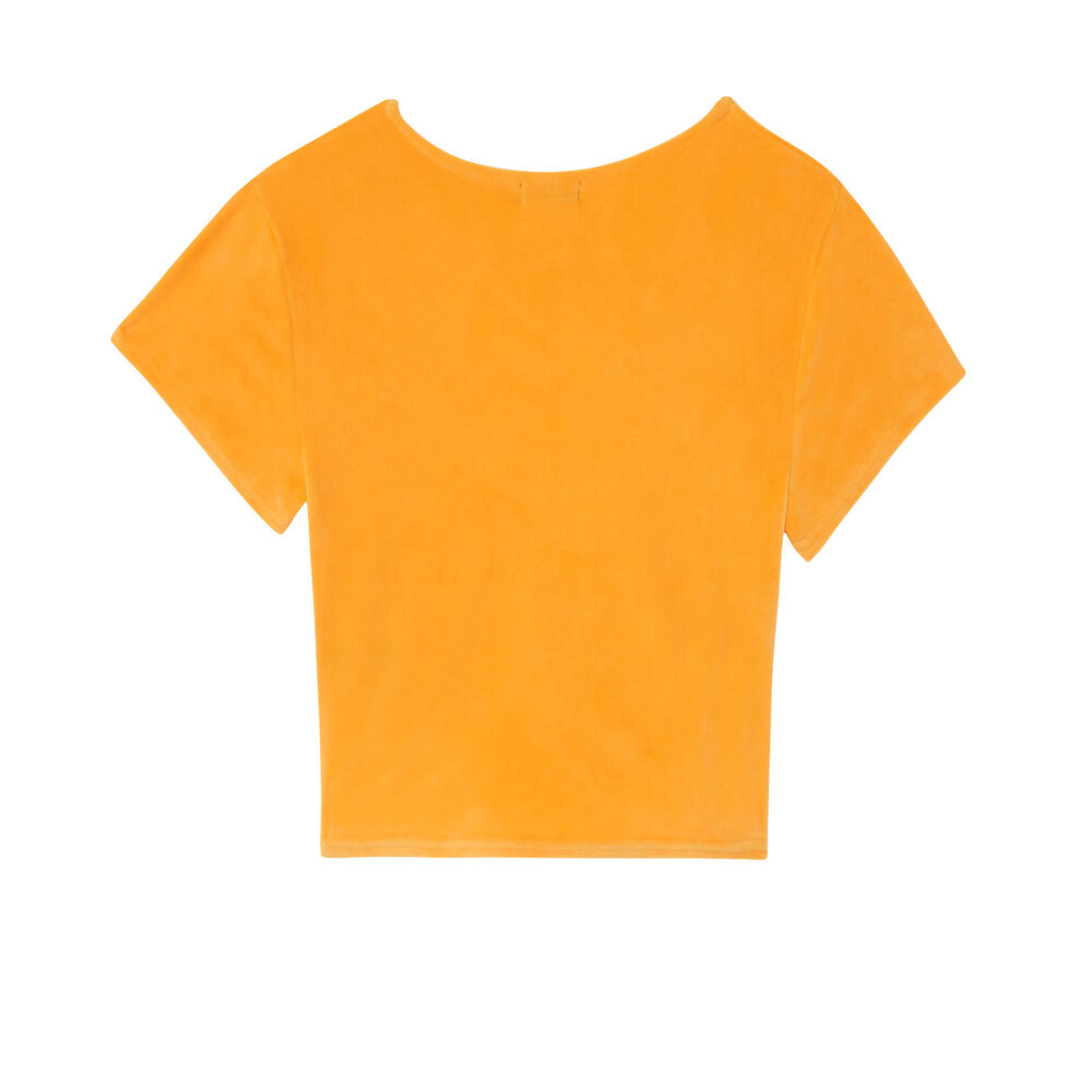 Short-sleeved top with ties, in a velour effect - orange orange.