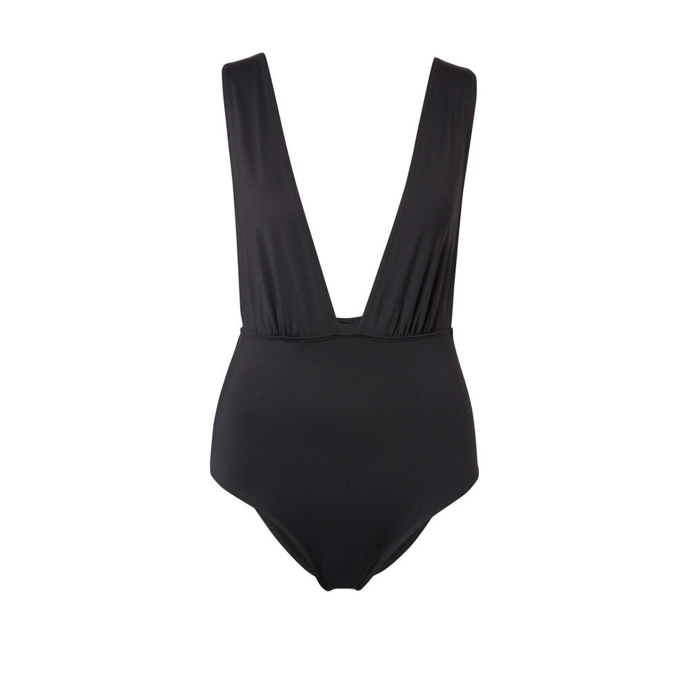 One-piece plunging neckline swimsuit - black black.