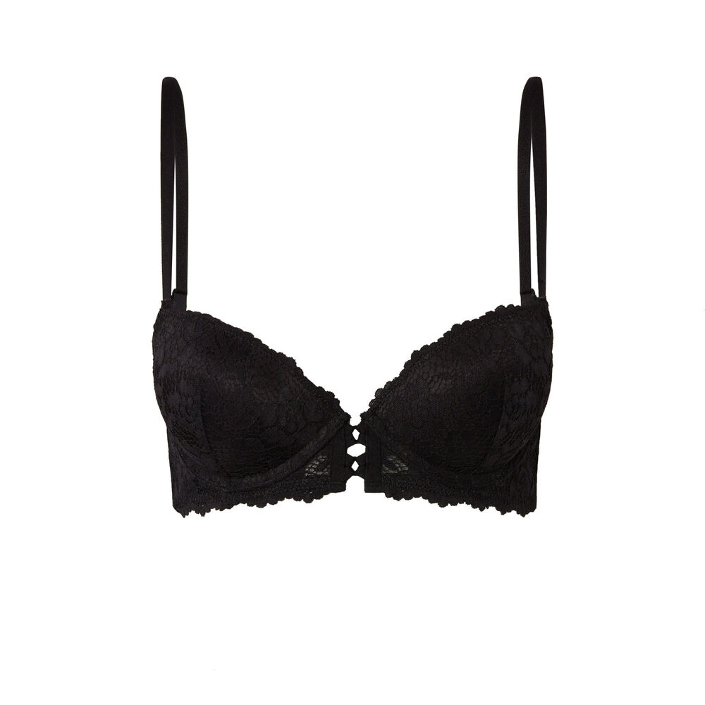 Floral lace push-up bra - black black.