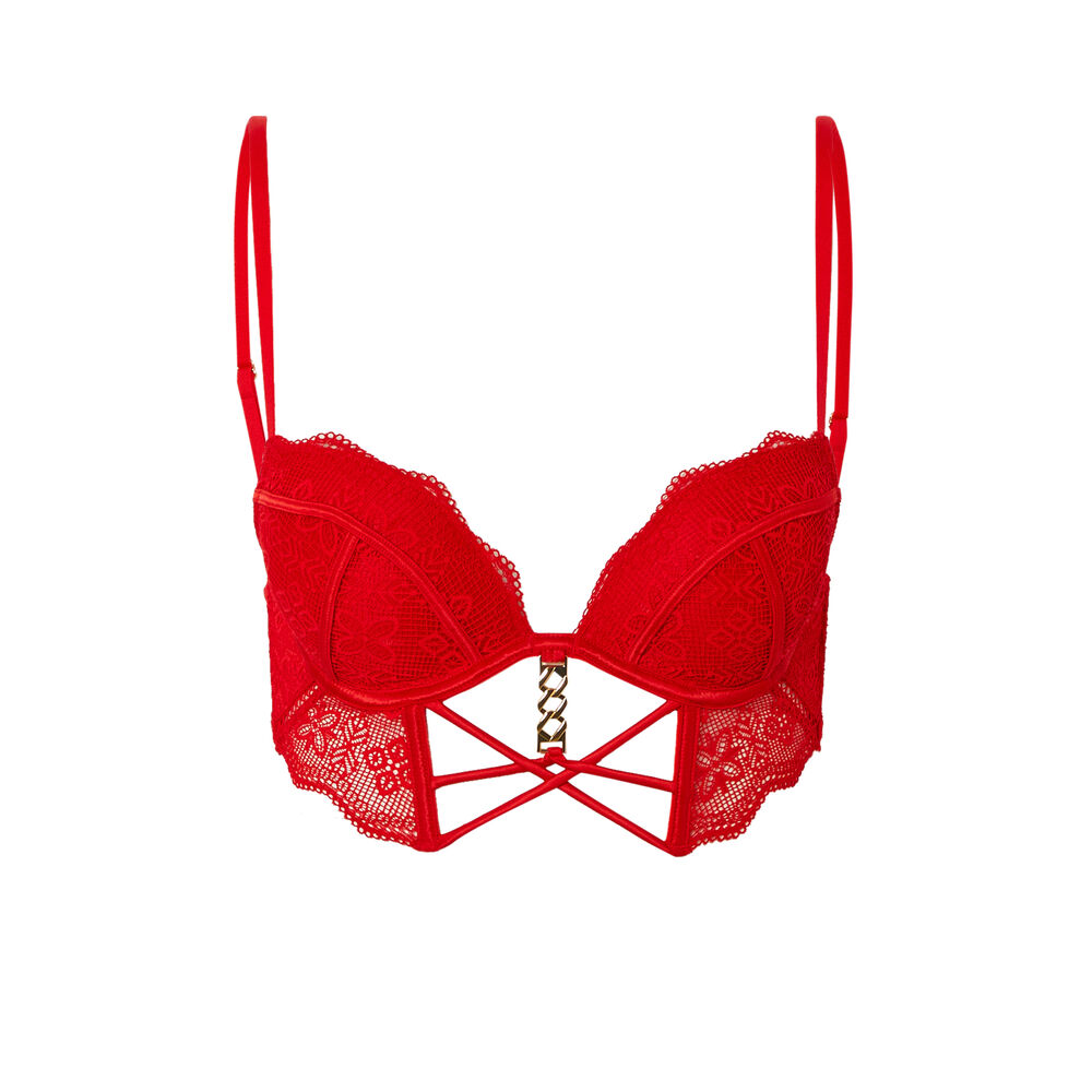 Padded bustier bra with gold chain - red red.