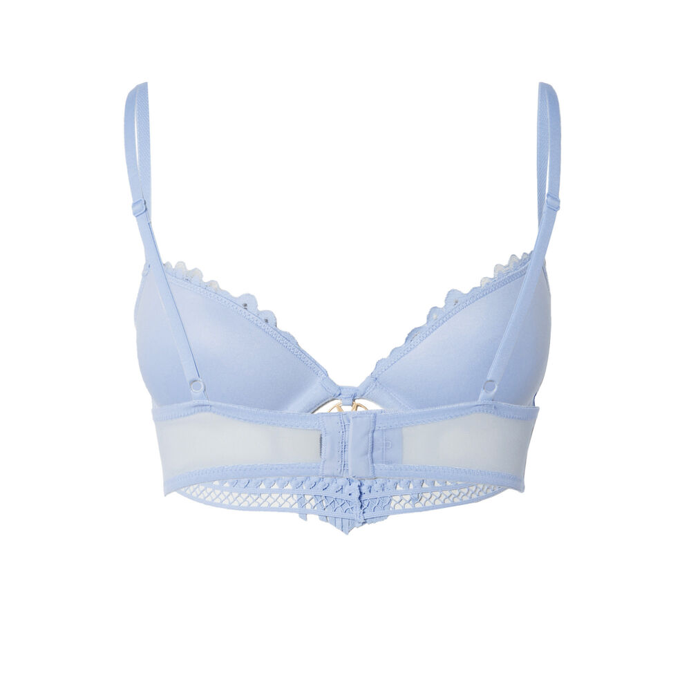 Push-up bra bikini top with aztec lace and fringe - blue blue.