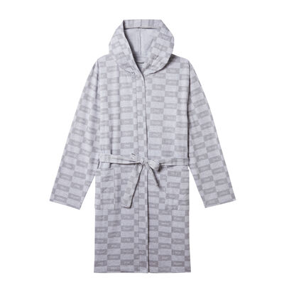 "super mec" hooded checked robe - flecked grey;