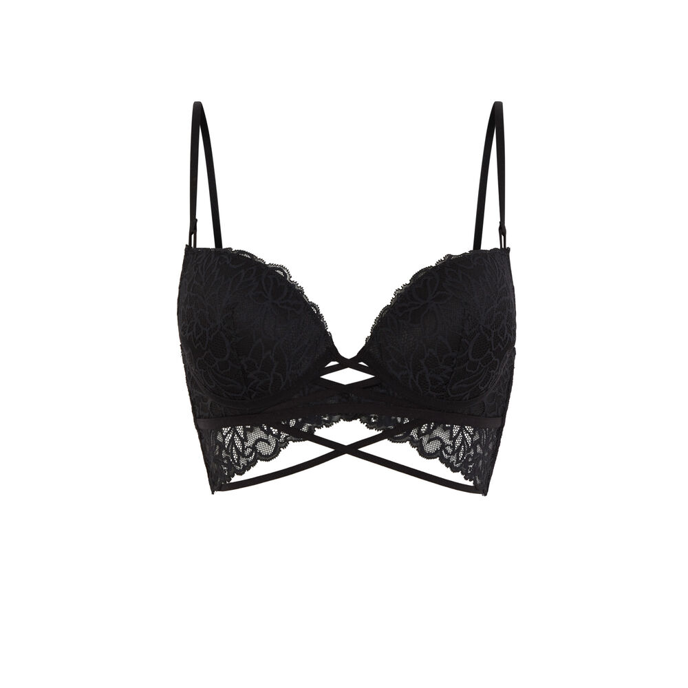 Lace push-up bra with tie - black black.