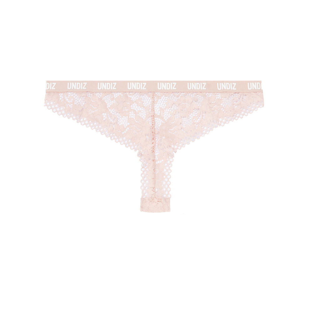 Lace and mesh tanga briefs with elasticated aspect - nude pink pink.