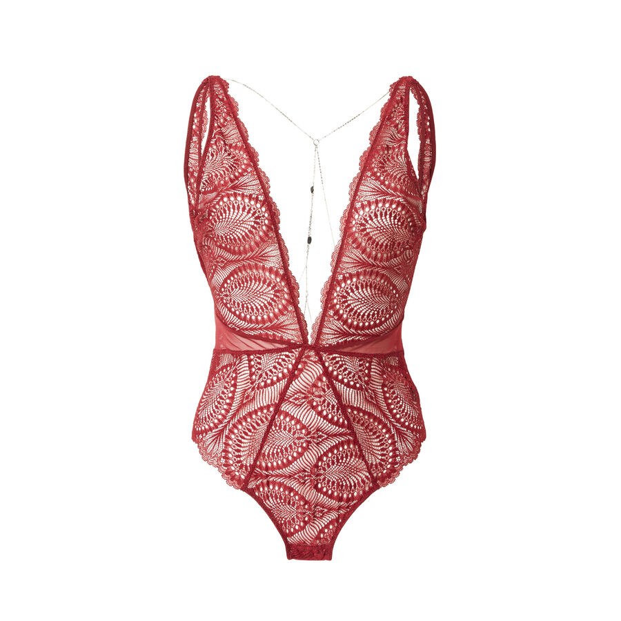 body with leaf lace and jewellery chain at the back - burgundy;