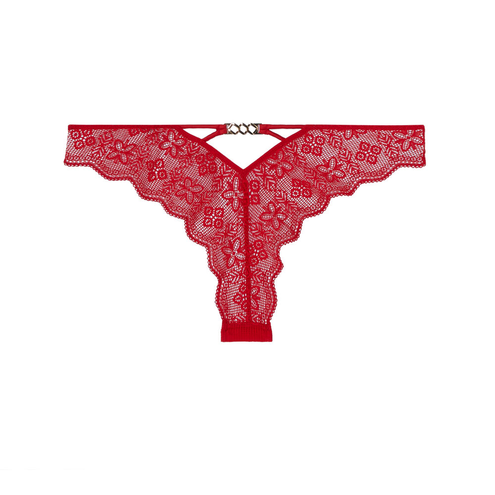 Lace tanga briefs with gold chain detail - red red.