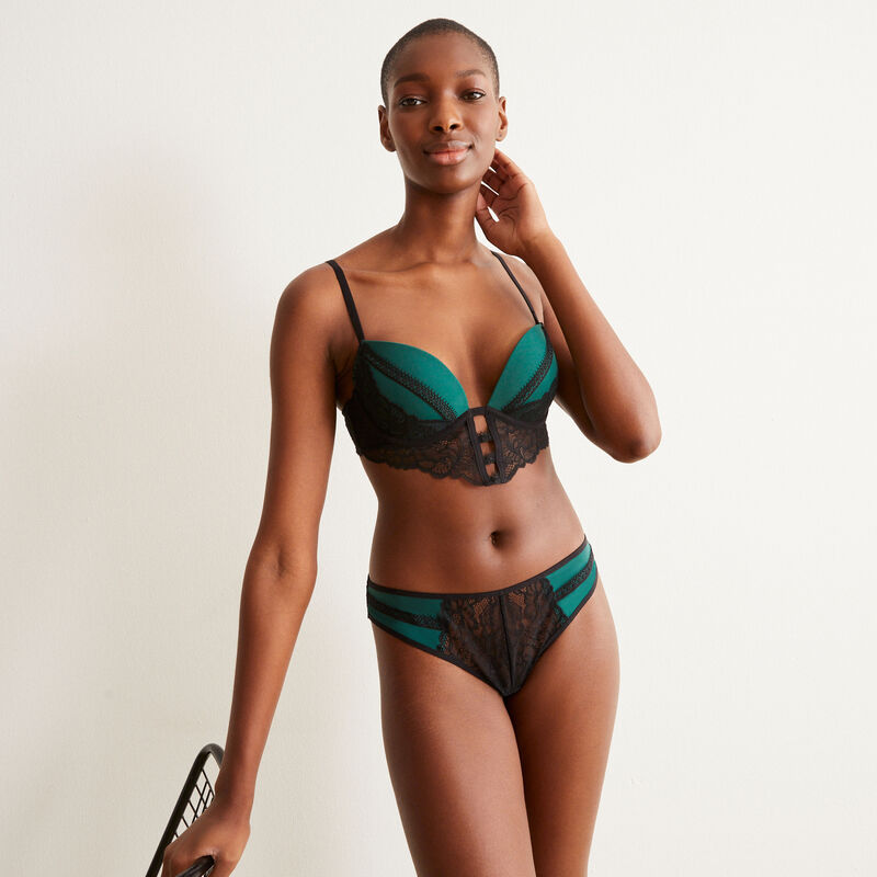 Dual-material tanga briefs - green Dual-material tanga briefs - green;