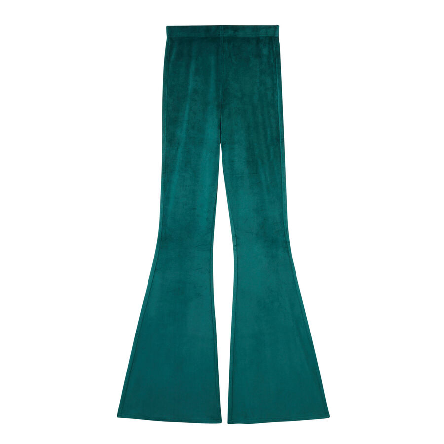 High-waisted velvet bellbottom trousers - fir;