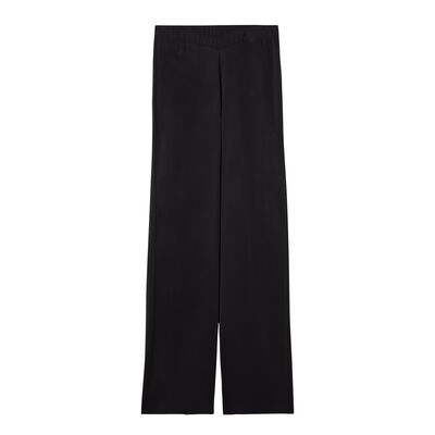 gładkie spodnie z rozszerzanymi nogawkami - kolor czarny;