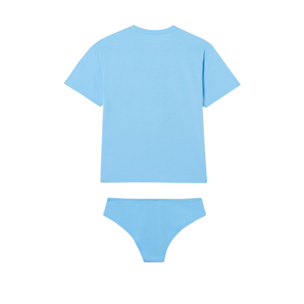 Stitch couple print top and briefs set - blue blue.