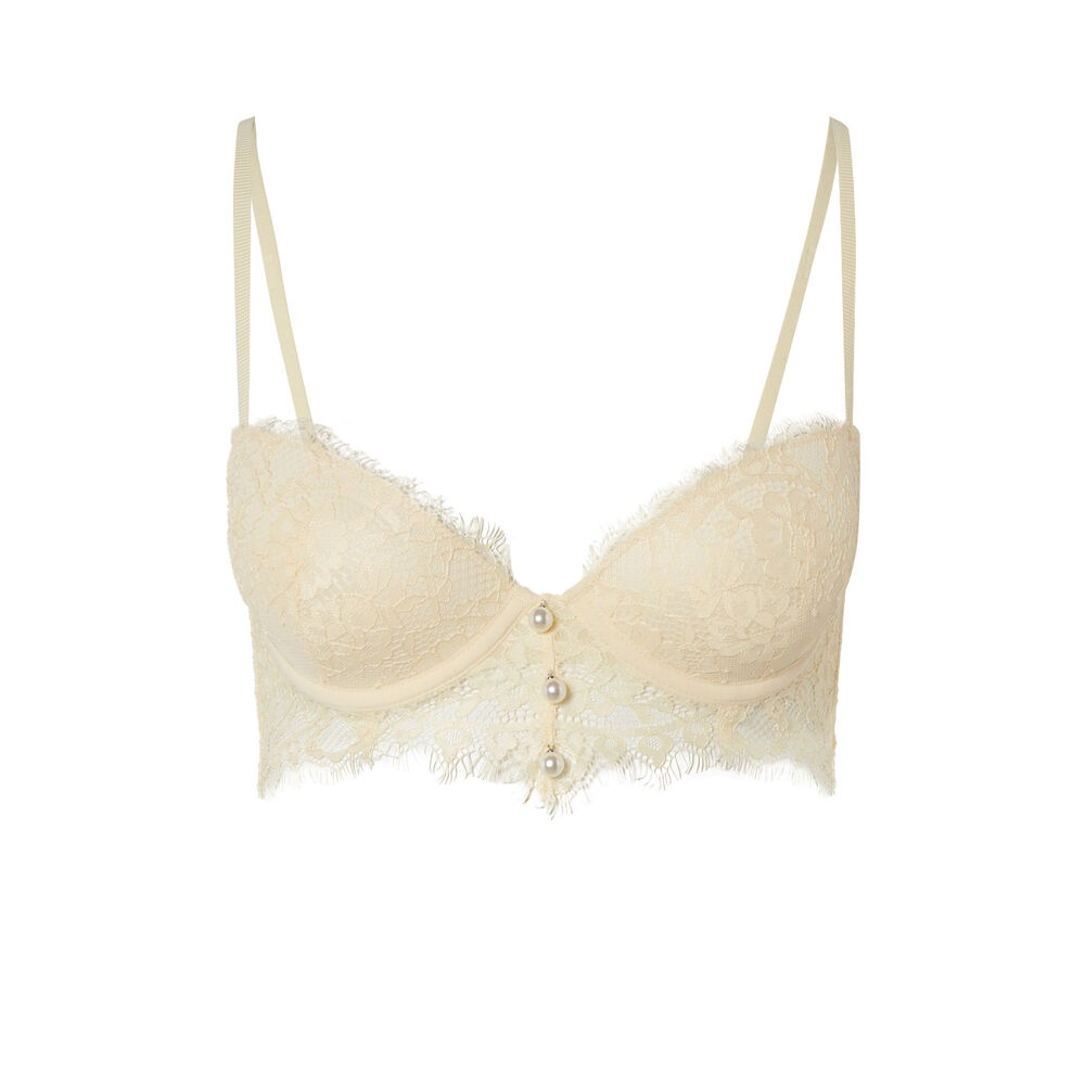 Fine lace padded bra with beads - off-white off-white.