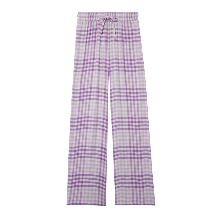 Wide check trousers with pleated waist and ties - purple;