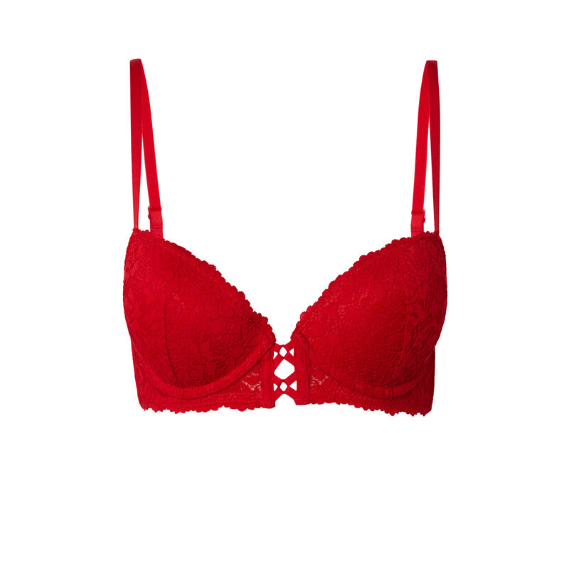 floral lace push-up bra - red;