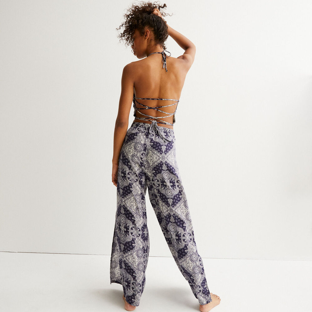 Top with patterned satin details at the back - blue blue.