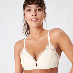 non-wired triangle bra with gold buttons