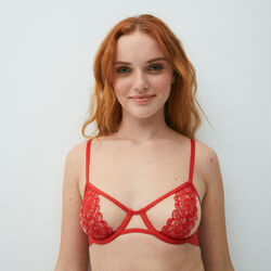 floral guipure lace and fishnet balconette bra