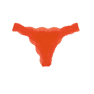 cotton and lace thong - red-orange;