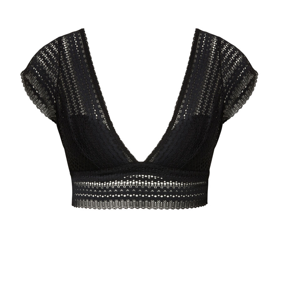 lace shoulder bra - black;
