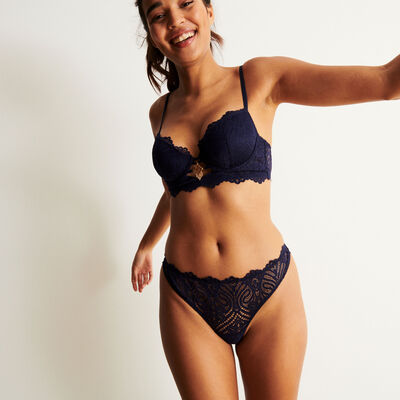 thong with tie detail - navy blue;