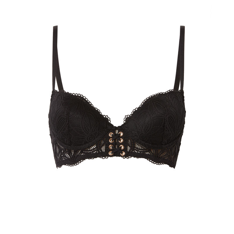 padded bra with lacing - black;