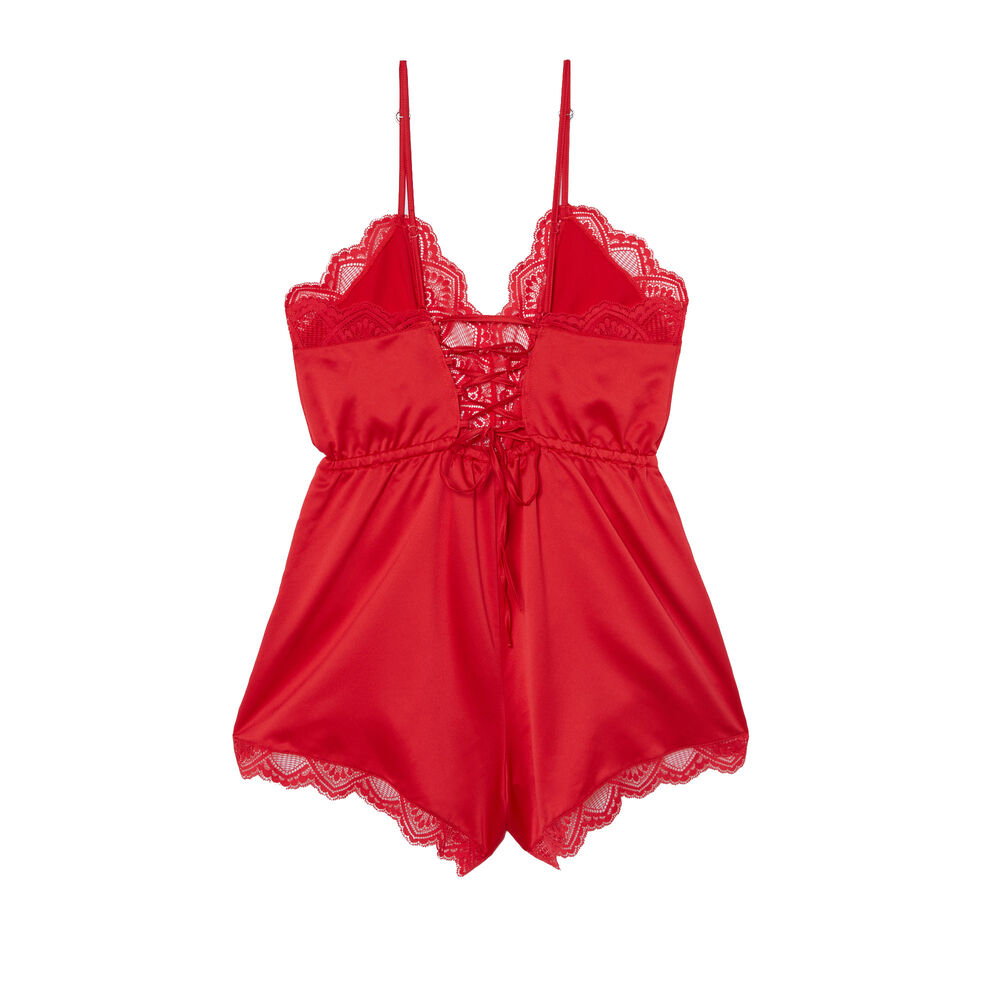 Lace and satin playsuit with laced back - red red.
