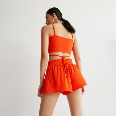 ribbed shorts with gathered waist - coral;