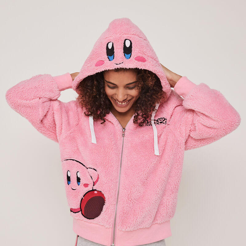 Kirbiz fleece jacket with embroidered kirby motifs pink.