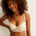lace push-up bustier bra with lacing - cream