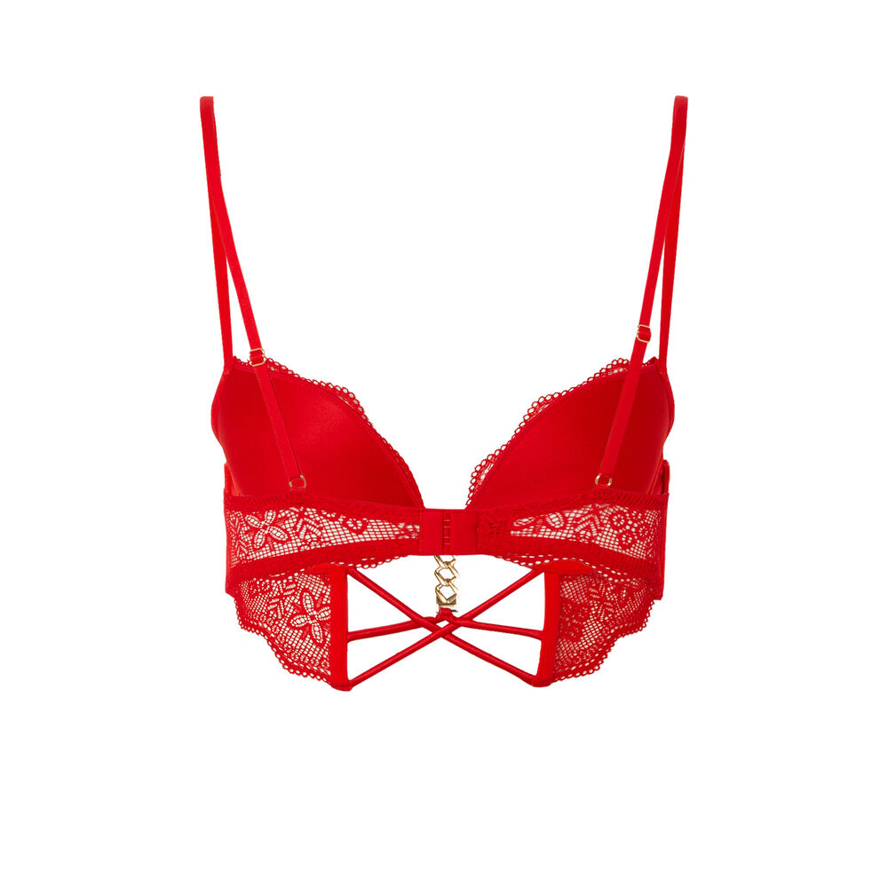 Padded bustier bra with gold chain - red red.
