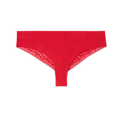 plain lace thong with leopard print - red;