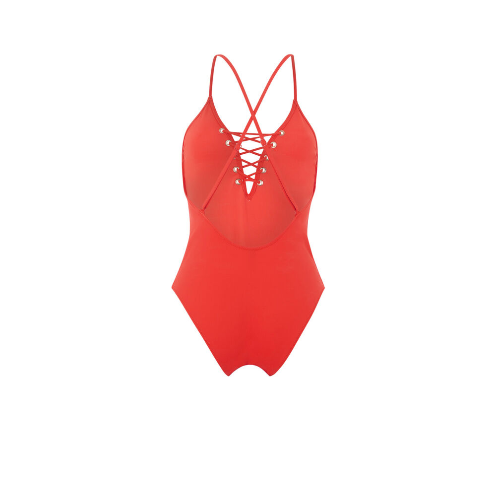 One-piece swimsuit with lacing - red red.
