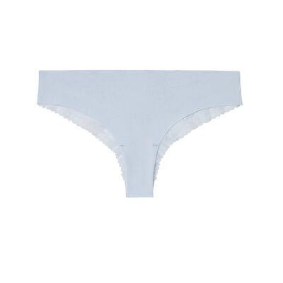 plain lace thong with leopard print - baby blue;