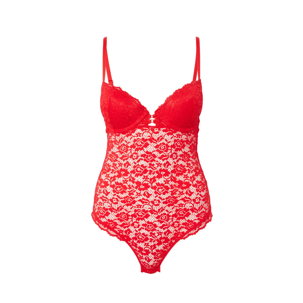 Floral lace padded bra - red red.