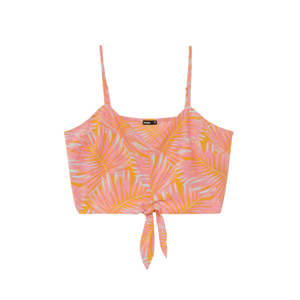 Tied crop top featuring palm motifs - orange orange.