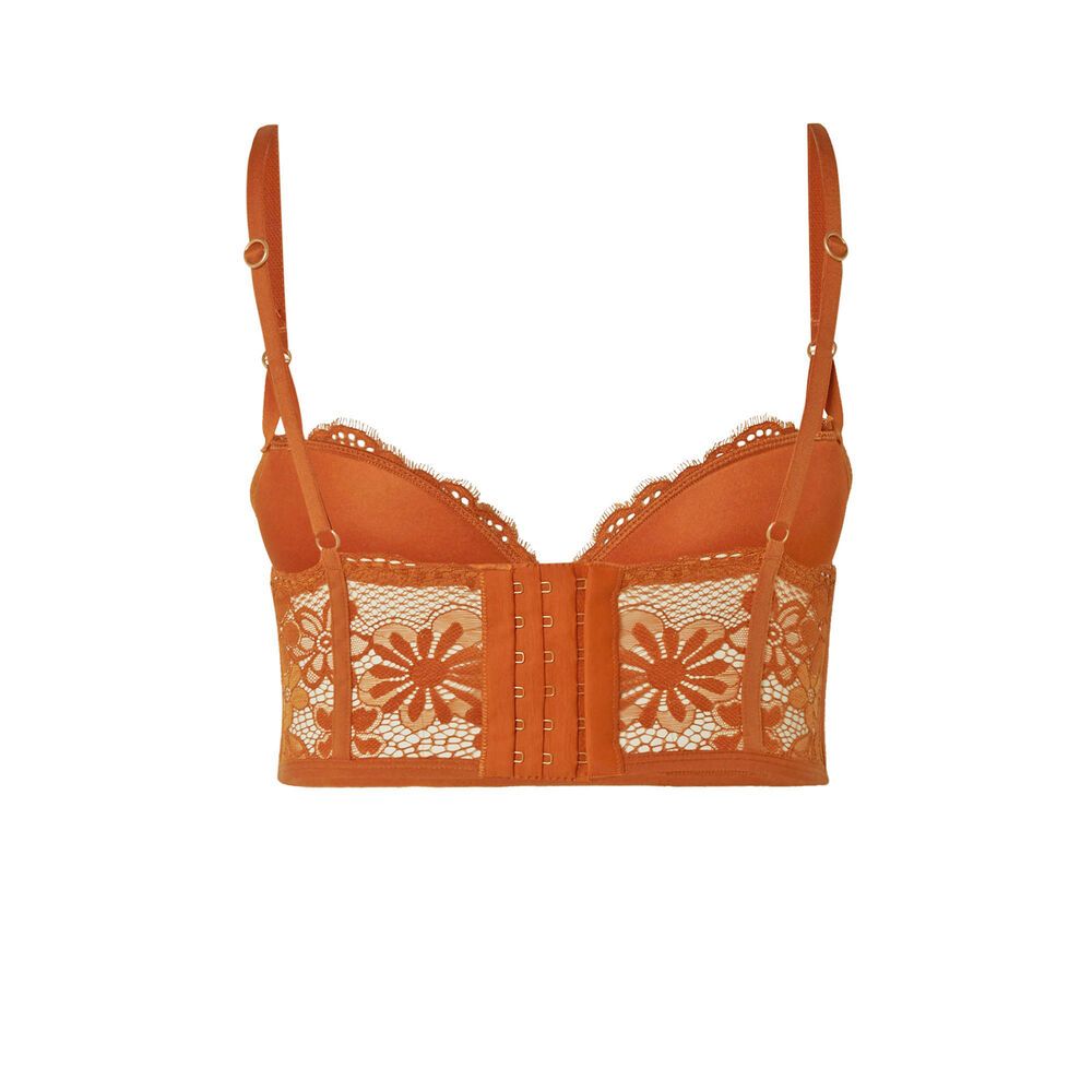 Openwork lace push-up bustier bra - brown brown.