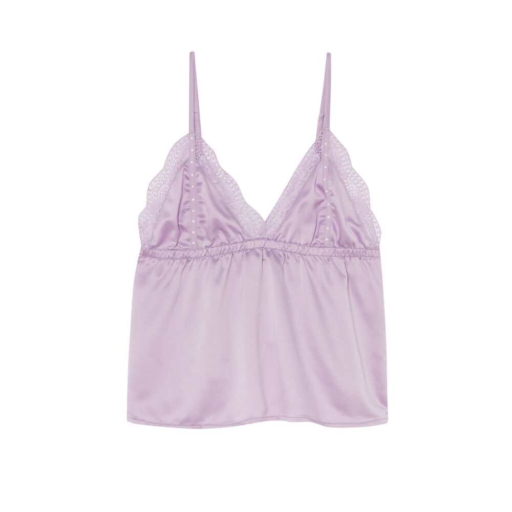 Satin top with lace edges - lilac purple.