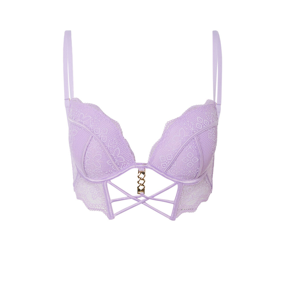 Padded bustier bra with gold chain - lilac purple.