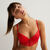 textured push-up bra with button details - red;