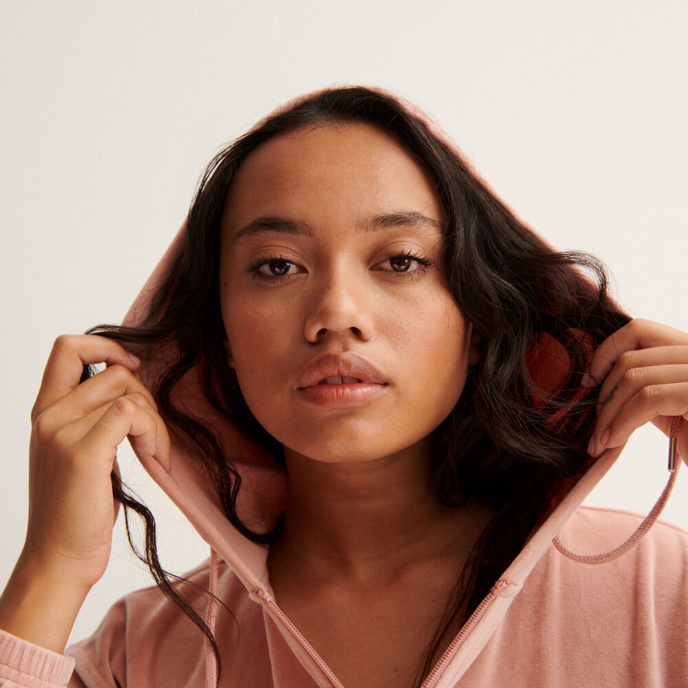 Velvet cropped jacket with an elasticated waist - nude pink pink.