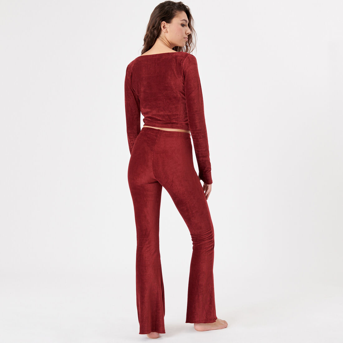 flared cord trousers with hooks - burgundy;