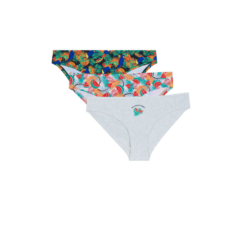 Pack of 3 pairs of knickers with tropical print - grey Pack of 3 pairs of knickers with tropical print - grey;
