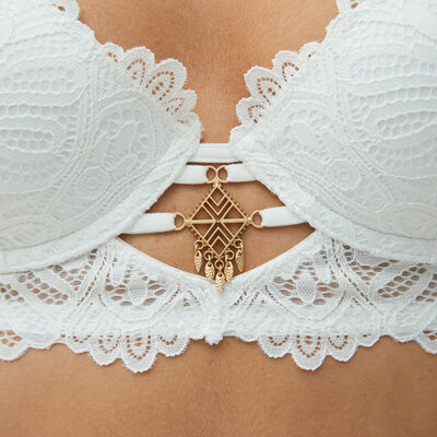 padded bustier bra with jewellery detail - off-white;