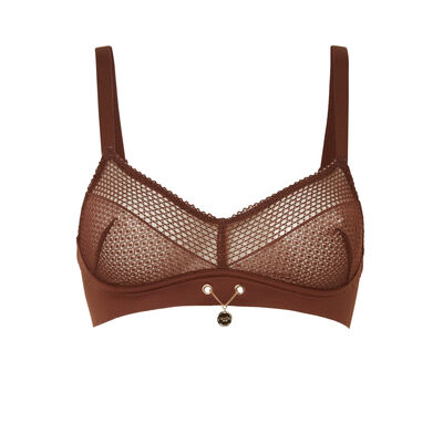 non-wired bralette with medallion detail - brown;