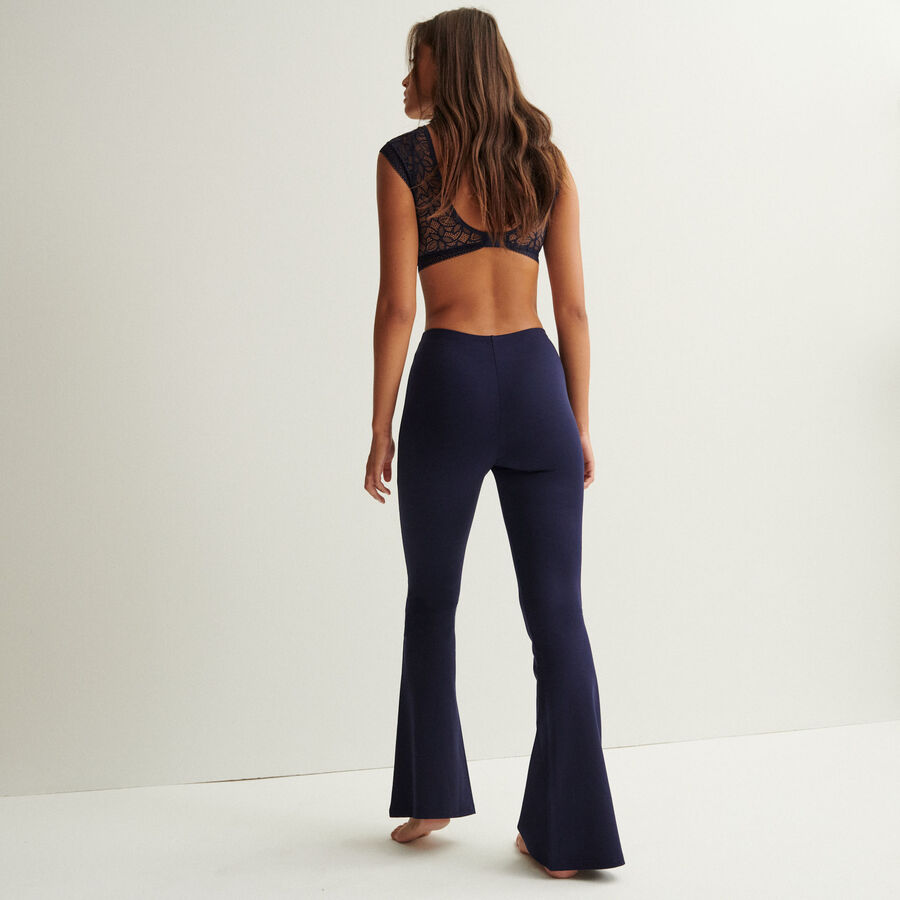 flared trousers with ring detail - navy blue;