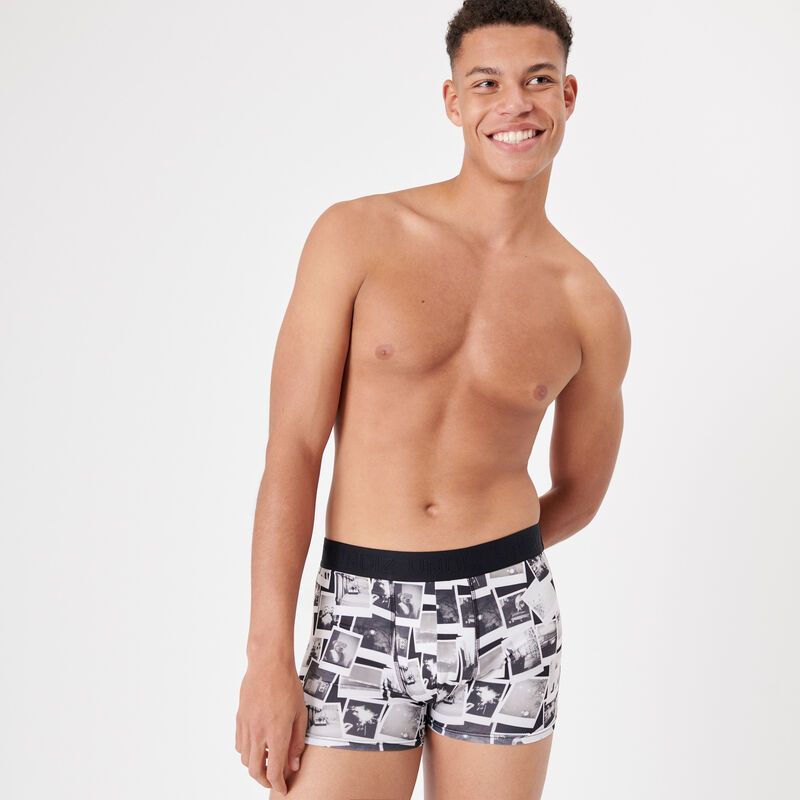 boxer shorts with polaroid pattern;