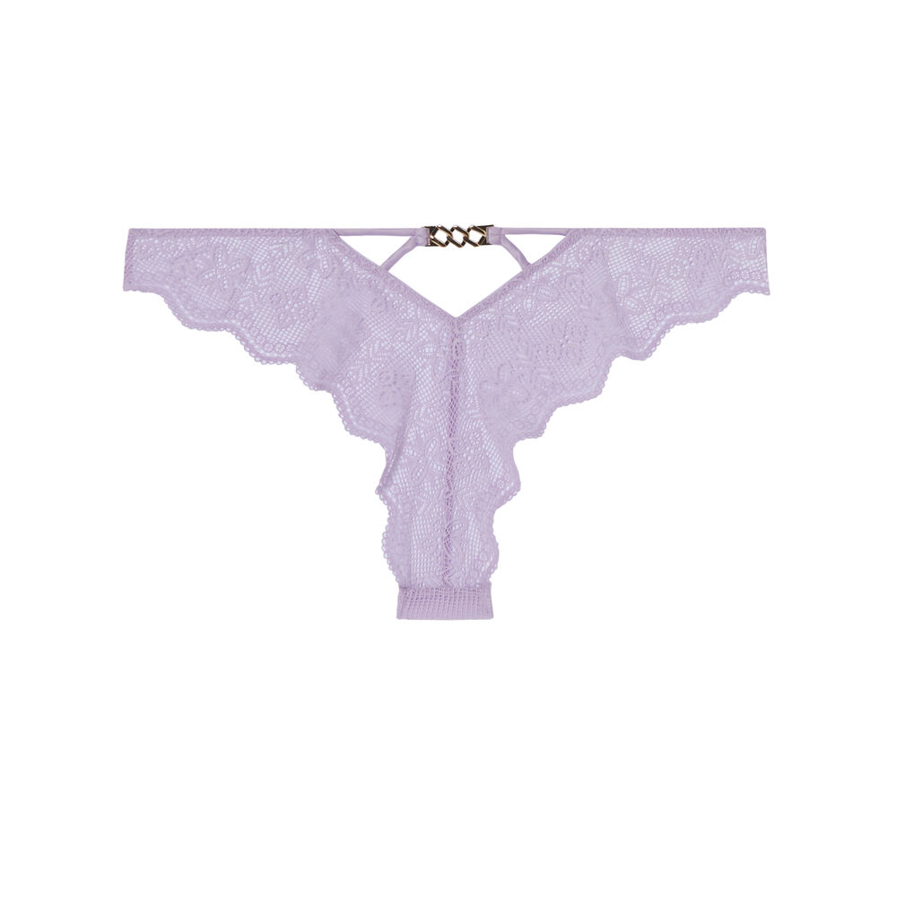 Lace tanga briefs with gold chain detail - lilac purple.