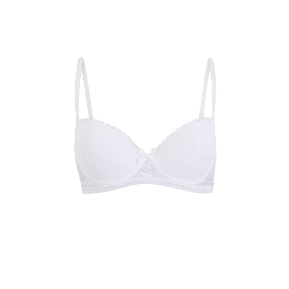 Padded lace bra with bow detail - white white.