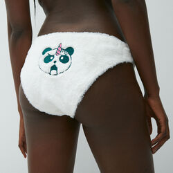 faux fur briefs with panda unicorn embroidery