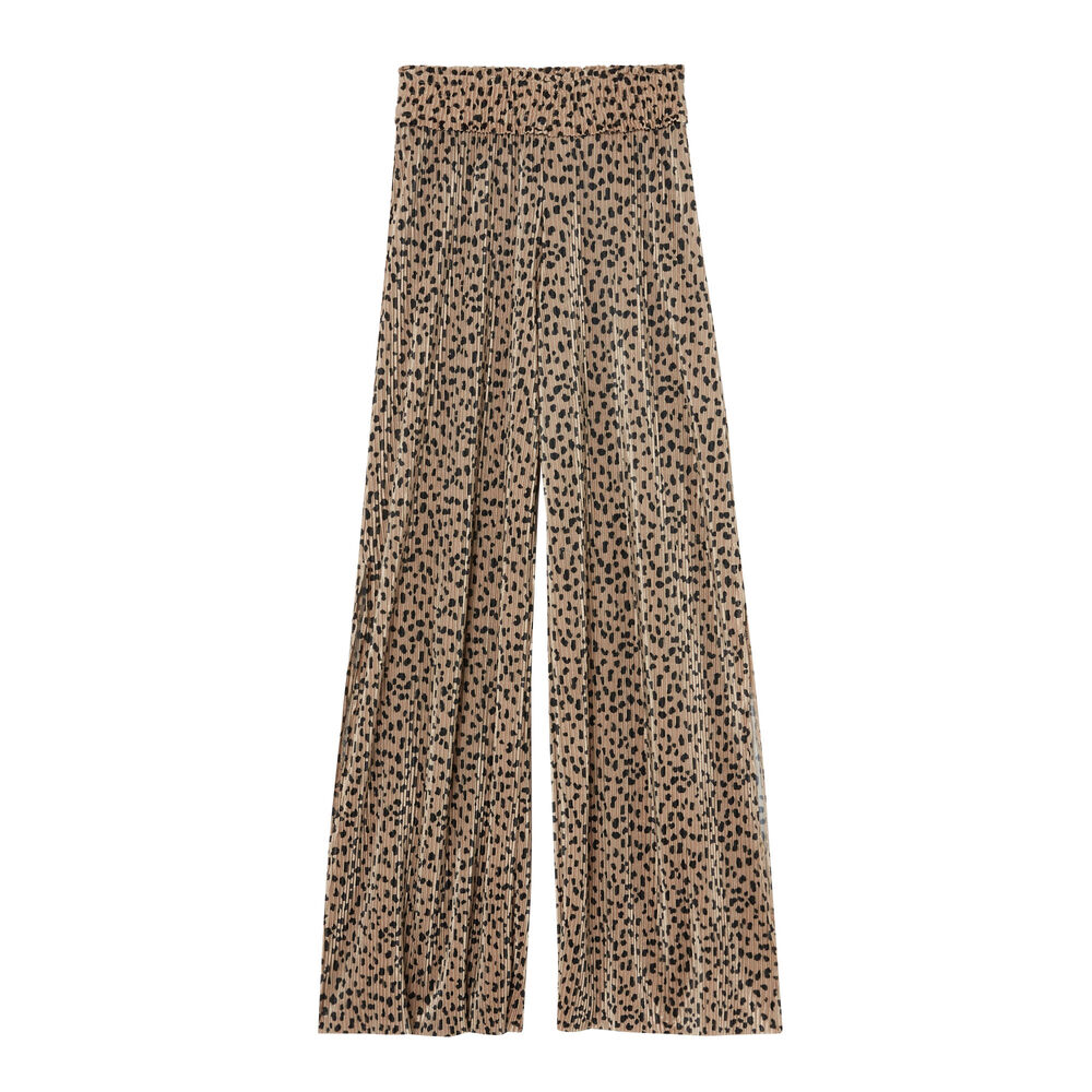 Wide-leg open trousers with leopard print - beige beige.