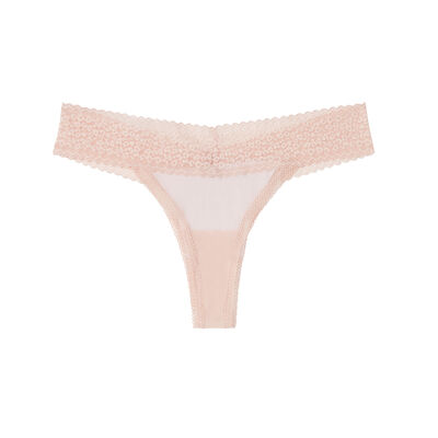plain lace v-shape thong with leopard print - pale pink;